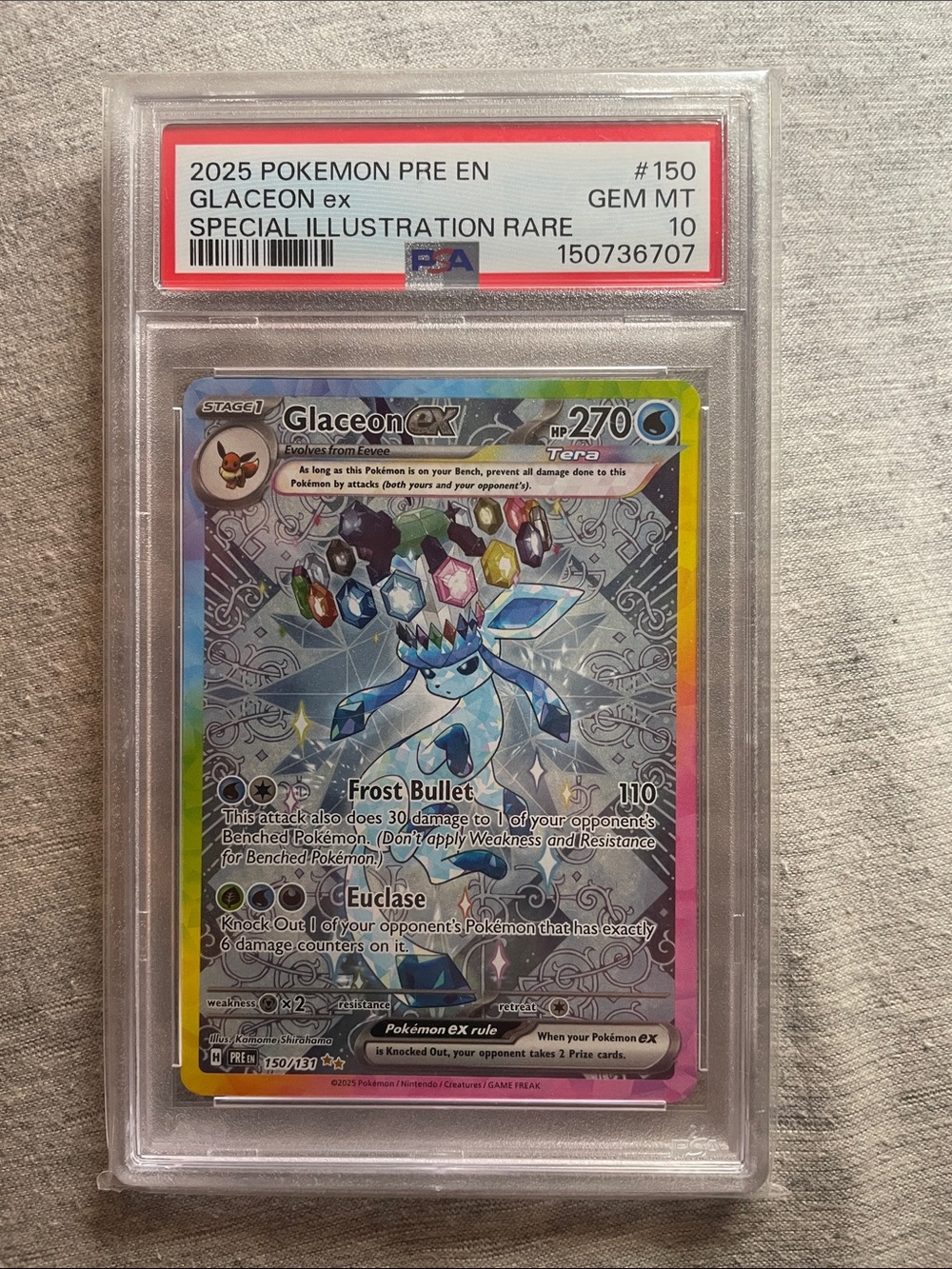Pokemon Glaceon ex Holo Rare Card - Blue & Silver